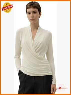 Silk Viscose Spandex Long Sleeve V-Neck T-Shirt Blouse Regular Fit